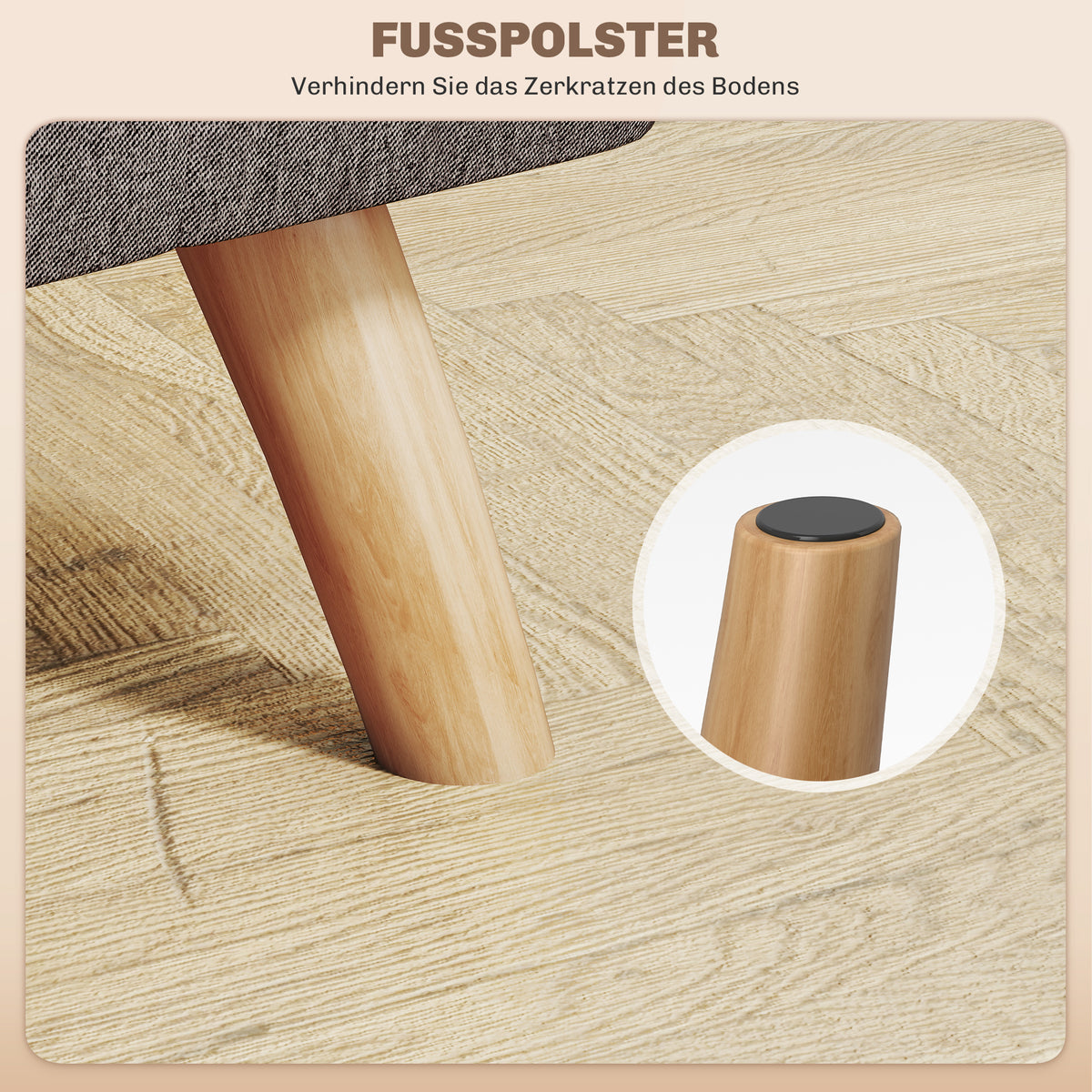 Footstool with upholstery, linen look, wooden legs, load capacity up to 110 kg, grey