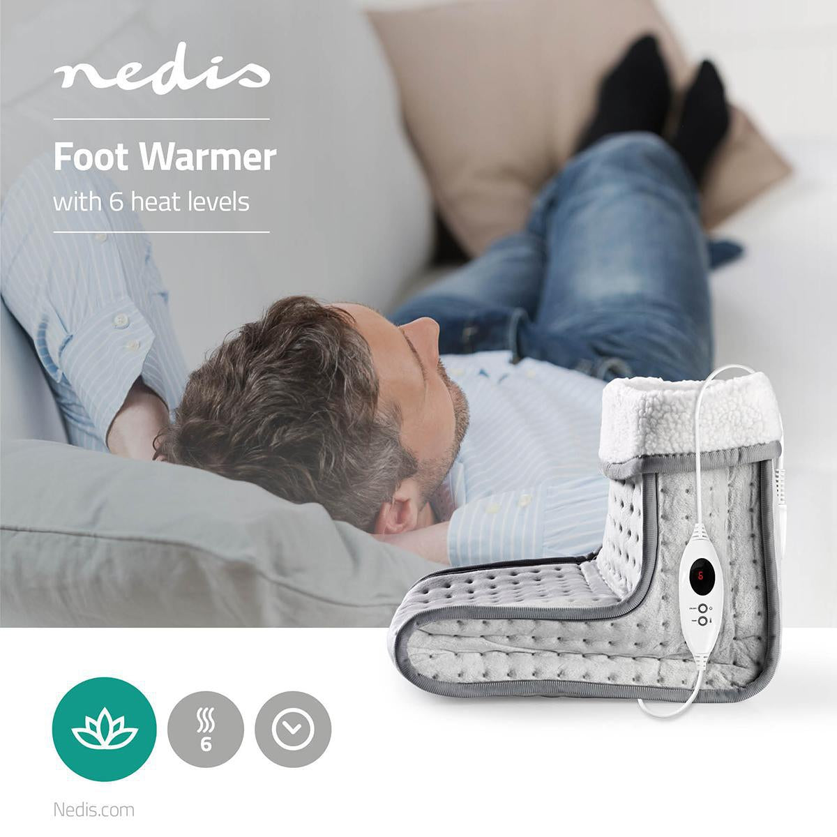 Foot warmer | 6 Heat settings | Washable | Turn off timer | Overheat protection