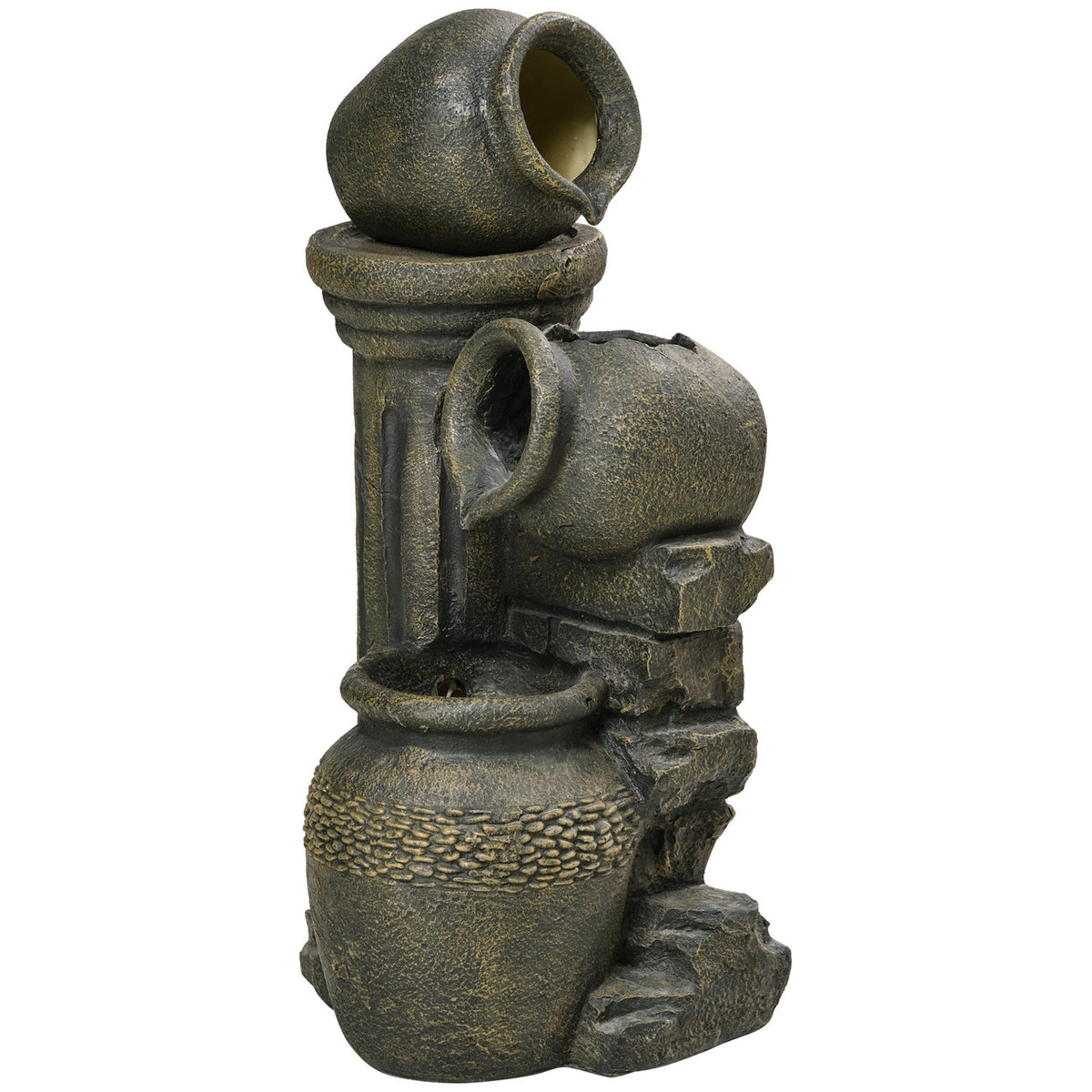 Fountain, Garden Fountain With Adjustable Flow, Decorative Fountain With 3 Tier Wine Jugs, Water Feature, Waterfall, Resin