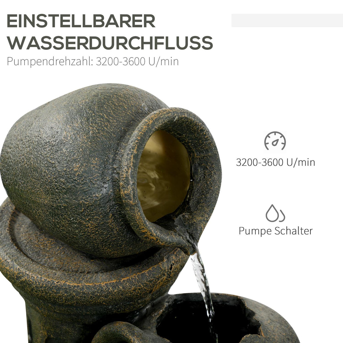 Fountain, Garden Fountain With Adjustable Flow, Decorative Fountain With 3 Tier Wine Jugs, Water Feature, Waterfall, Resin