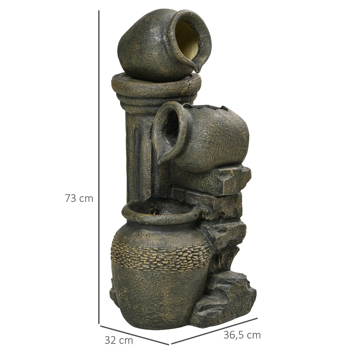 Fountain, Garden Fountain With Adjustable Flow, Decorative Fountain With 3 Tier Wine Jugs, Water Feature, Waterfall, Resin