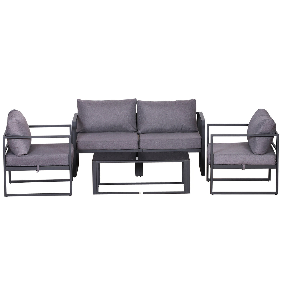 Four-Piece Garden Furniture Set, Seating Area, Sofa With Seat Cushions, Table With Storage Space, Polyester, Gray, 138 X 69 X 63 Cm
