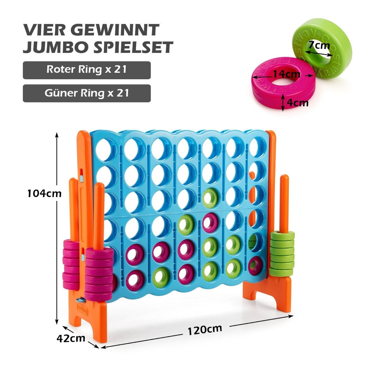 Four-in-a-row game Four in a row game with 42 jumbo rings 120 x 42 x 104 cm blue + orange