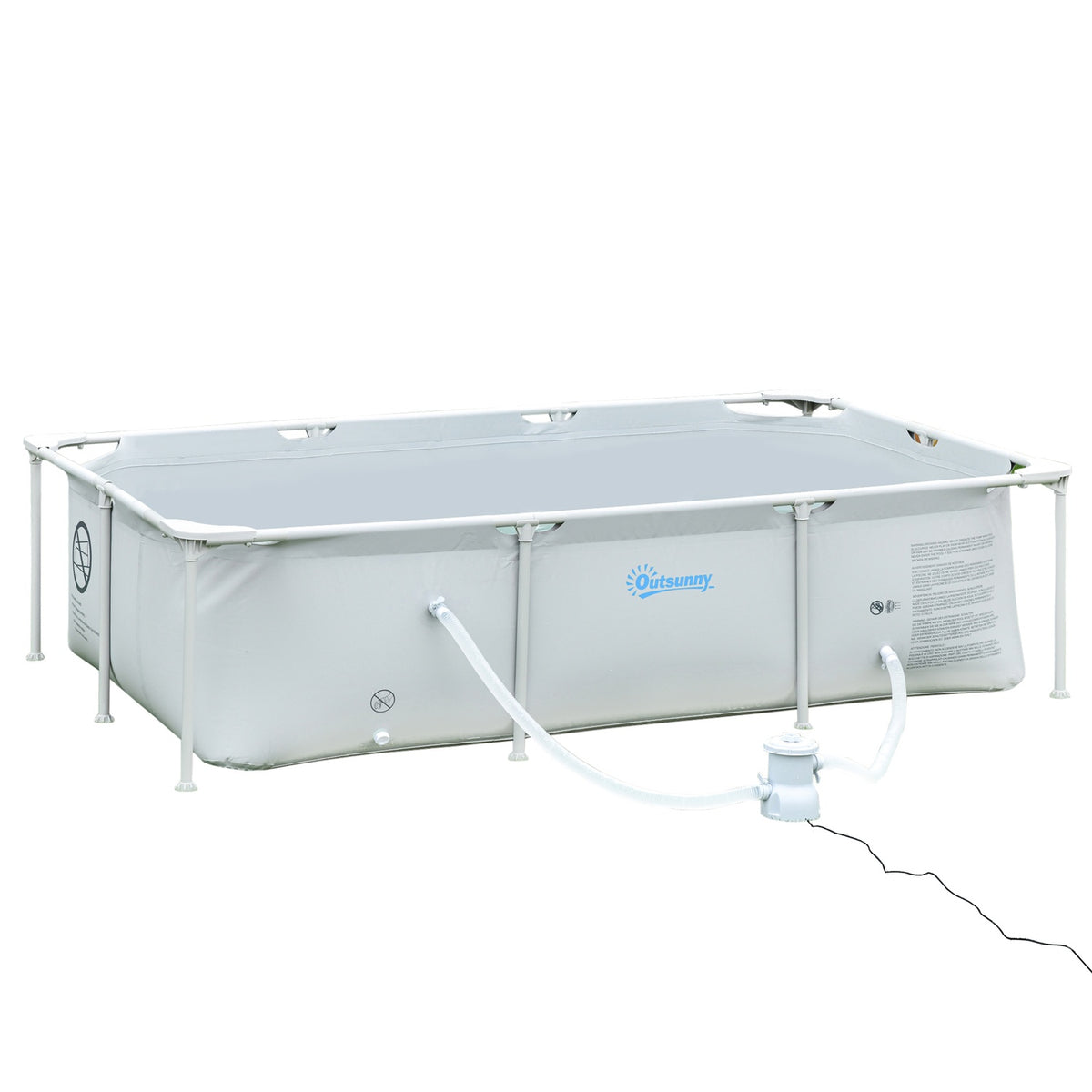 Frame Pool With Hose, Wire, Drain Valve, 1000D Pvc, Steel, Gray, 252X152X65Cm