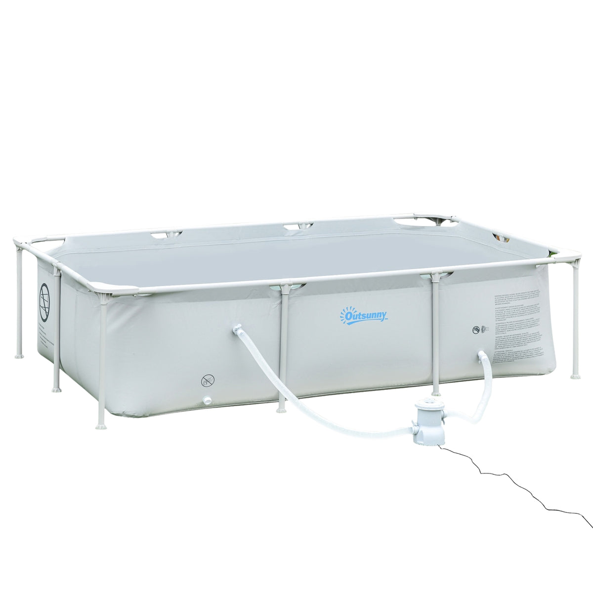 Frame Pool With Hose, Wire, Drain Valve, 1000D Pvc, Steel, Gray, 252X152X65Cm