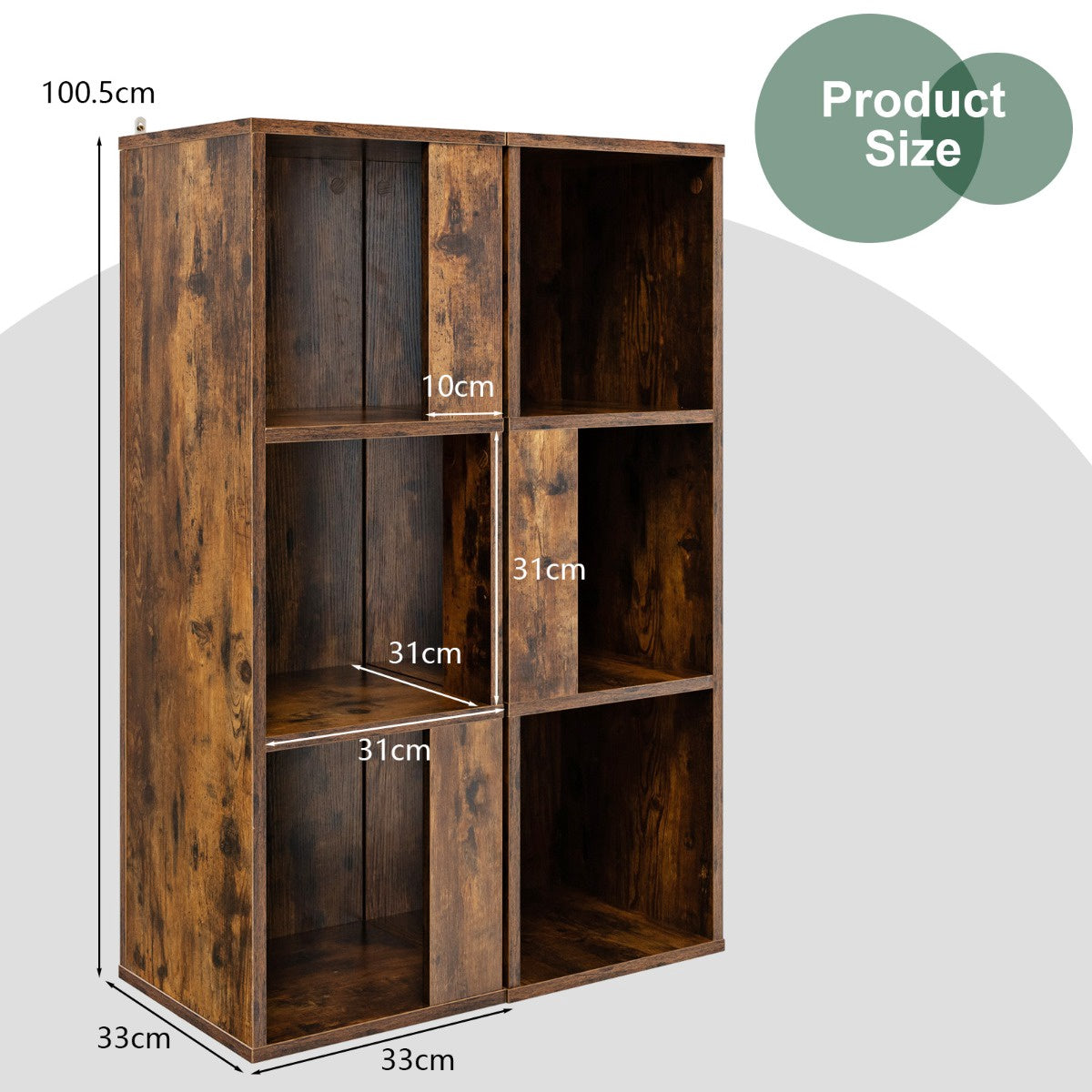 Freestanding 3-Tier Bookshelf Set, 6-Cube, Anti-Tip