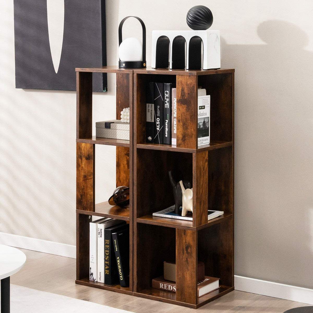 Freestanding 3-Tier Bookshelf Set, 6-Cube, Anti-Tip