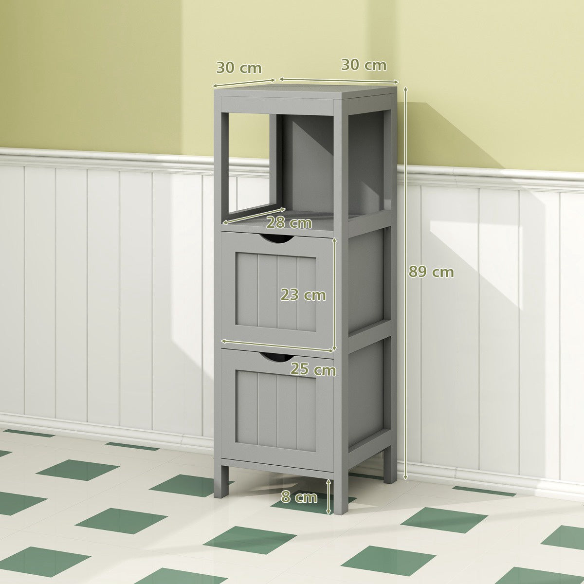 Freestanding Bathroom Storage Cabinet, 2 Removable Drawers