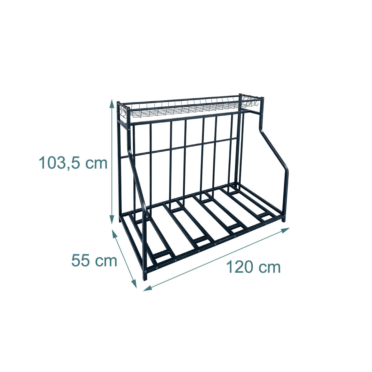 Freestanding Bike Rack With Basket, Adjustable Slots; 6 Hooks