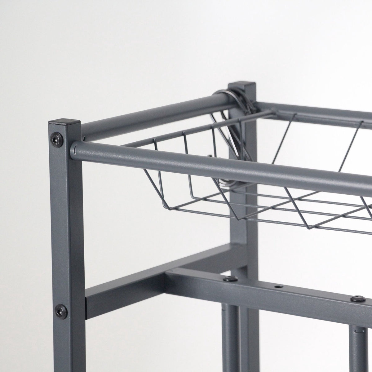 Freestanding Bike Rack With Basket, Adjustable Slots; 6 Hooks