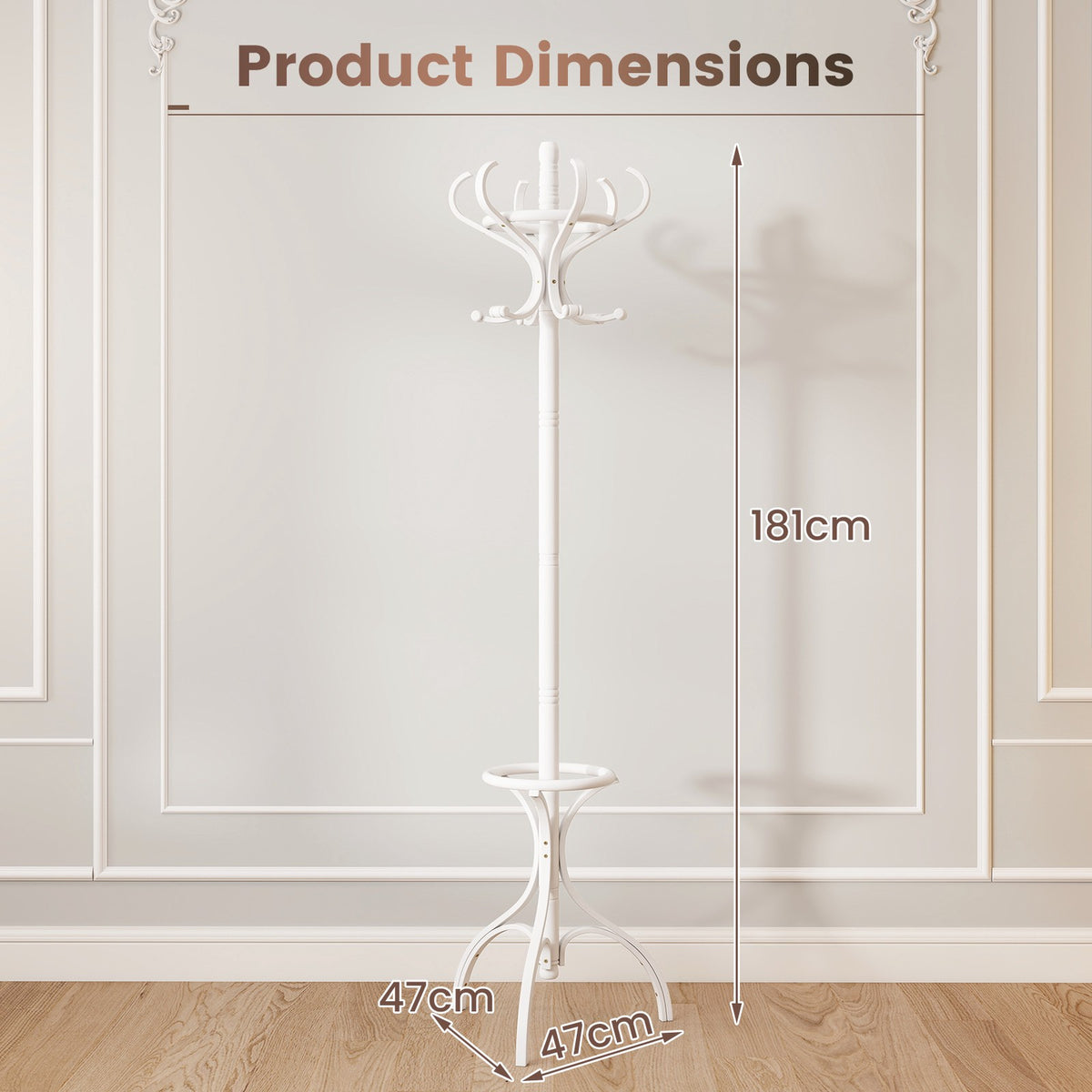 Freestanding Birch Coat Rack, 12 Hooks, 360 Swivel