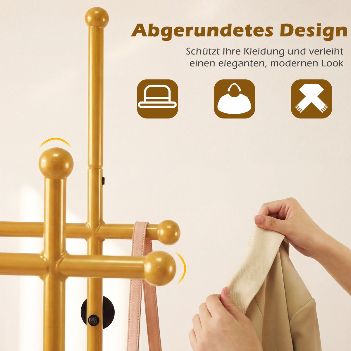 Freestanding Clothes Rack with Double Rods and Hooks
