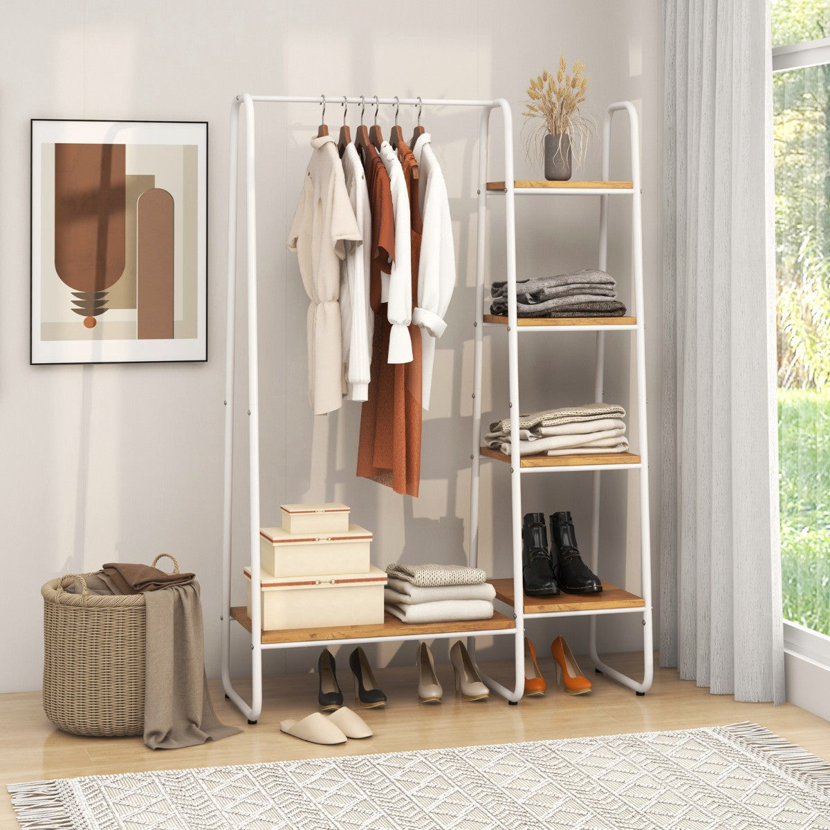 Freestanding Clothing Rack with 5-Tier Shelves, White