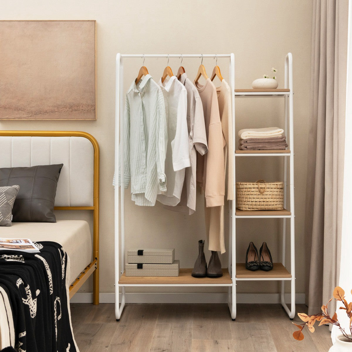 Freestanding Clothing Rack with 5-Tier Shelves, White