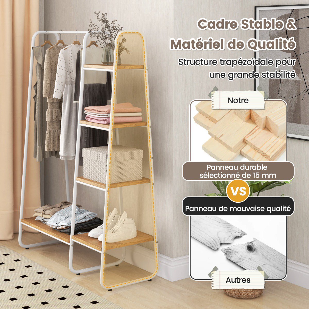 Freestanding Clothing Rack with 5-Tier Shelves, White