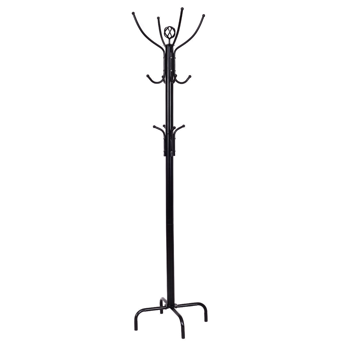 Freestanding Coat Rack, 12 Hooks, Steel Frame, 200 cm