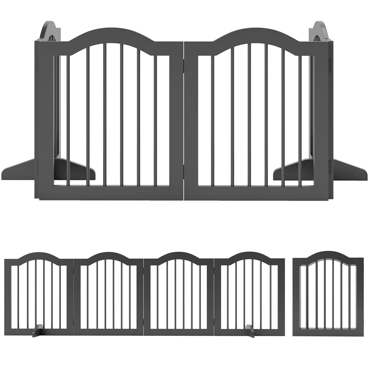 Freestanding Dog Gate, Foldable, 4 Panels, 208x29.5x61 cm, Black