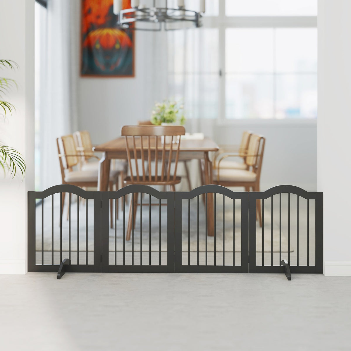Freestanding Dog Gate, Foldable, 4 Panels, 208x29.5x61 cm, Black