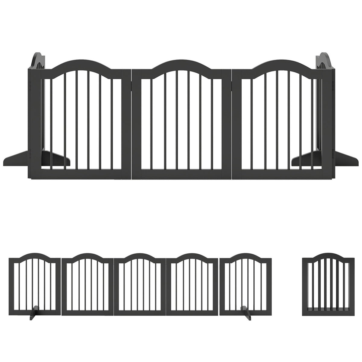 Freestanding Dog Gate, Foldable, 5 Panels, Black, 261.5x29.5x61 cm