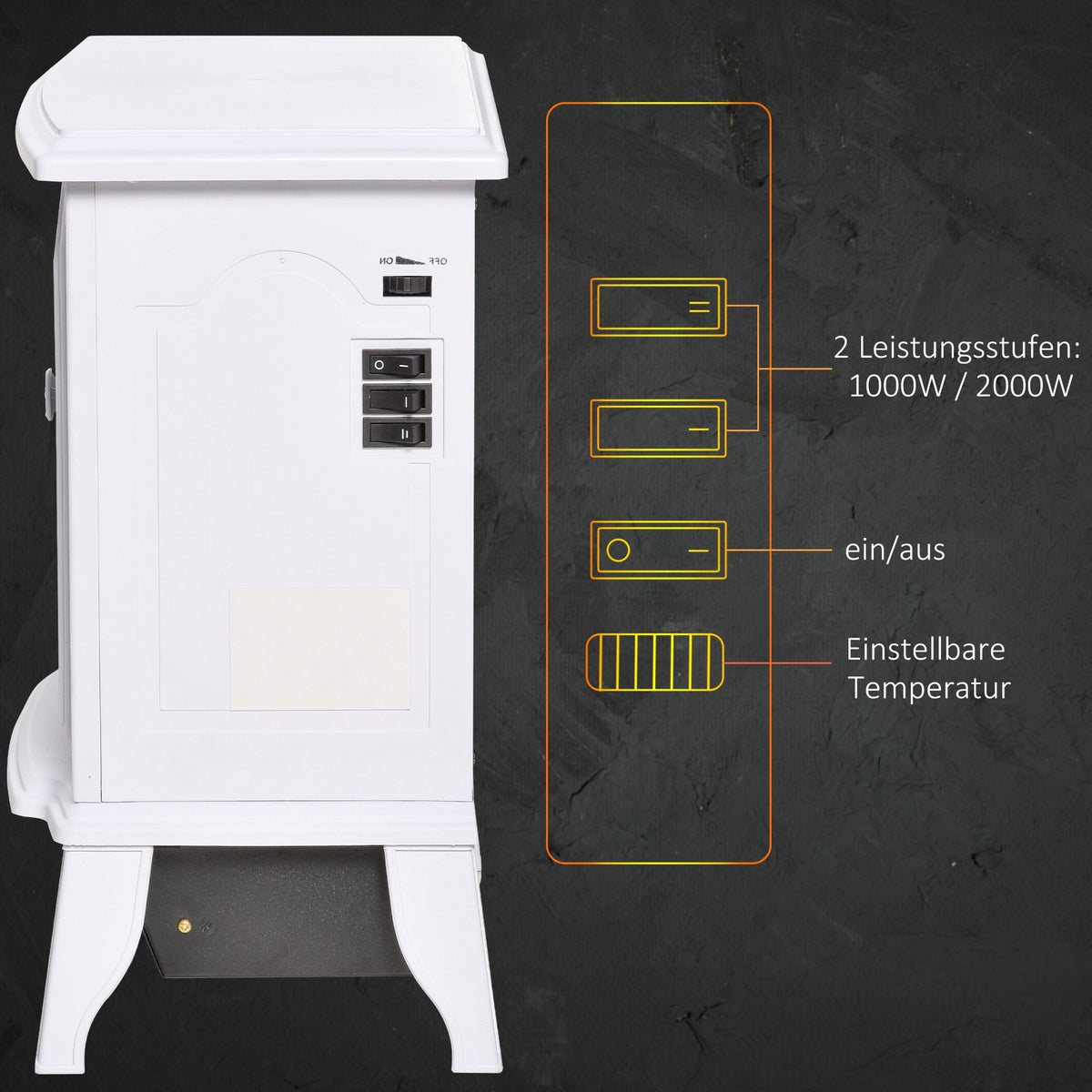 Freestanding Electric Fireplace, 2 Heat Modes, Glass, White