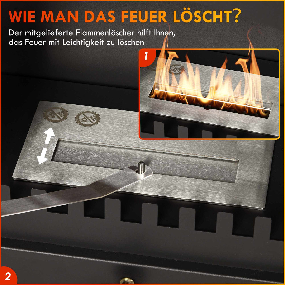 Freestanding Ethanol Fireplace, Black, 3h Burn Time