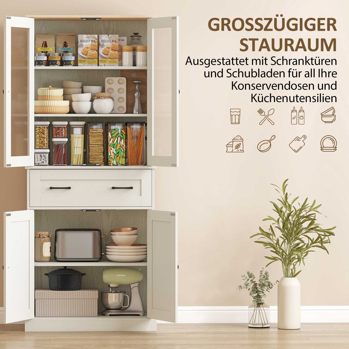 Freestanding Kitchen Pantry Cabinet with Adjustable Shelves