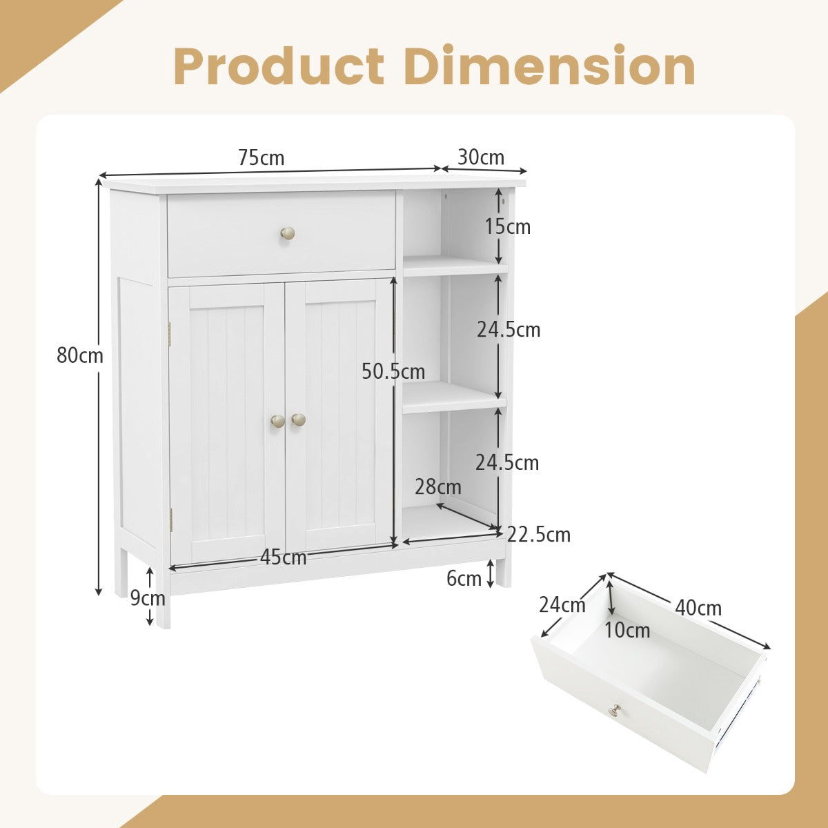 Freestanding Kitchen Storage Cabinet With Drawer, White