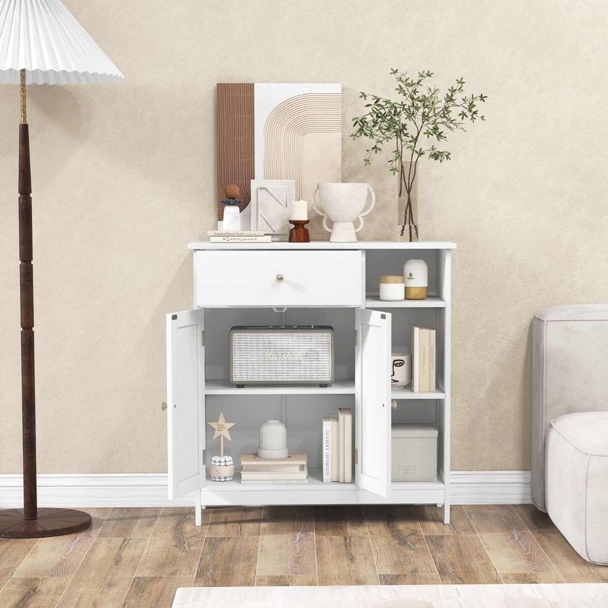 Freestanding Kitchen Storage Cabinet With Drawer, White