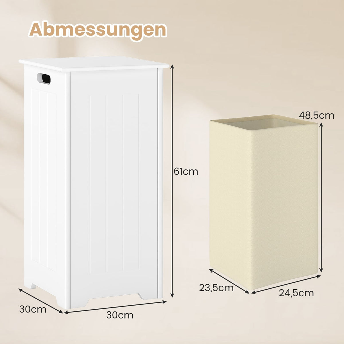 Freestanding Laundry Cabinet with Lid and Bag, White