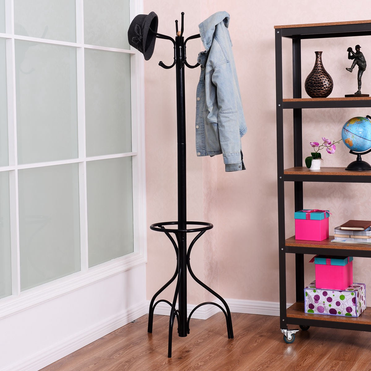 Freestanding Metal Coat Rack, 12 Hooks, 190 cm
