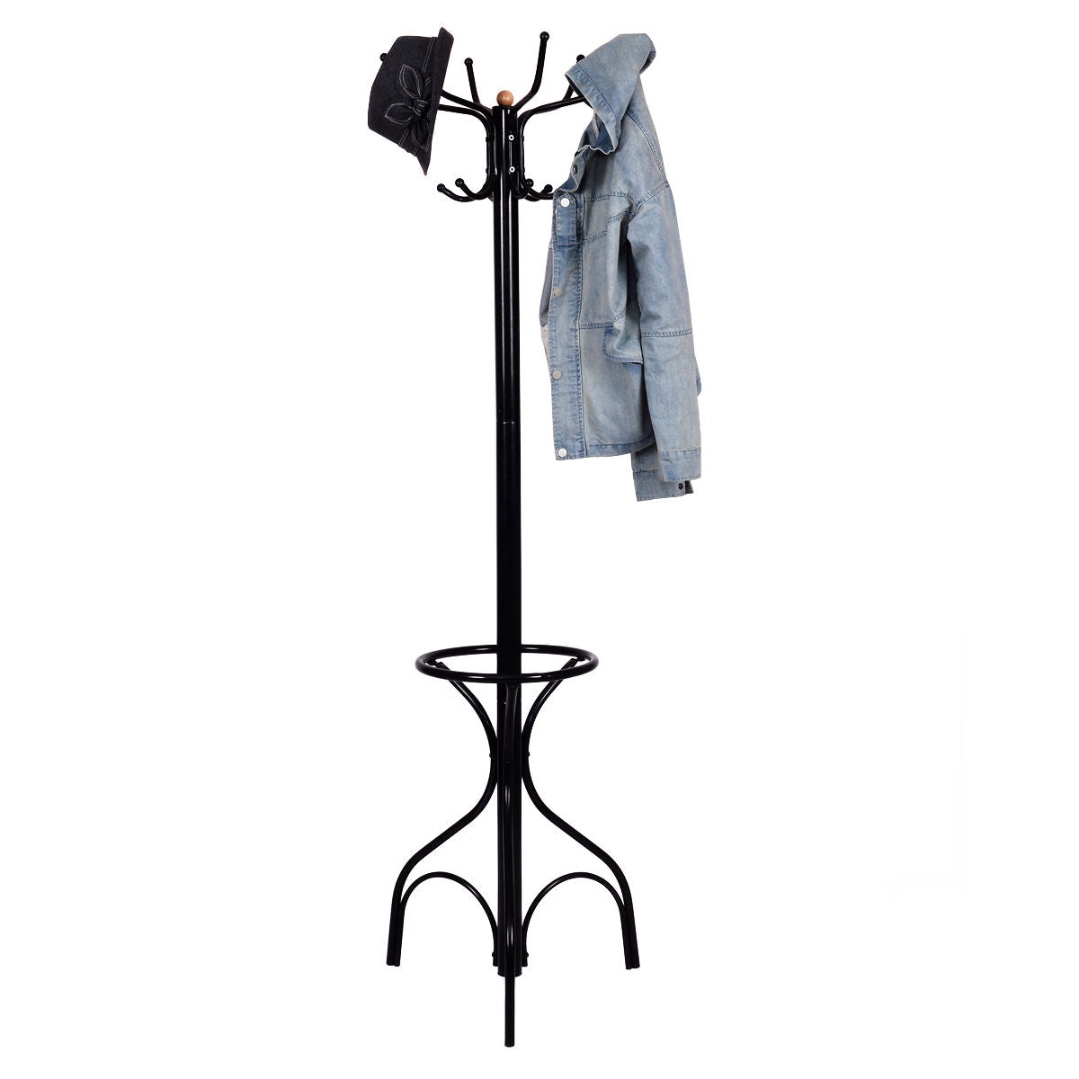 Freestanding Metal Coat Rack, 12 Hooks, 190 cm