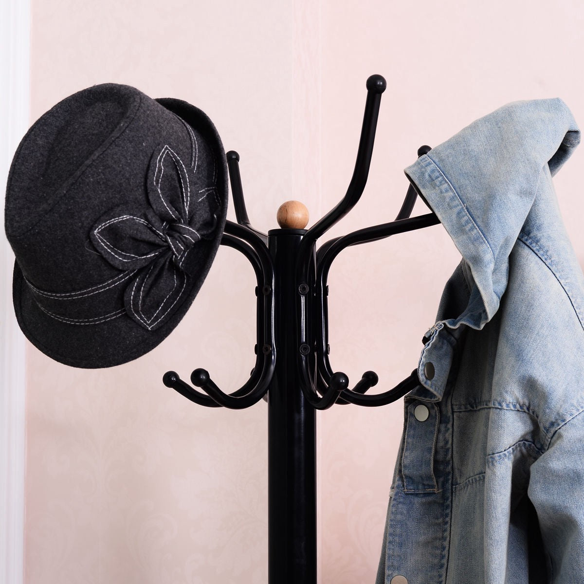 Freestanding Metal Coat Rack, 12 Hooks, 190 cm