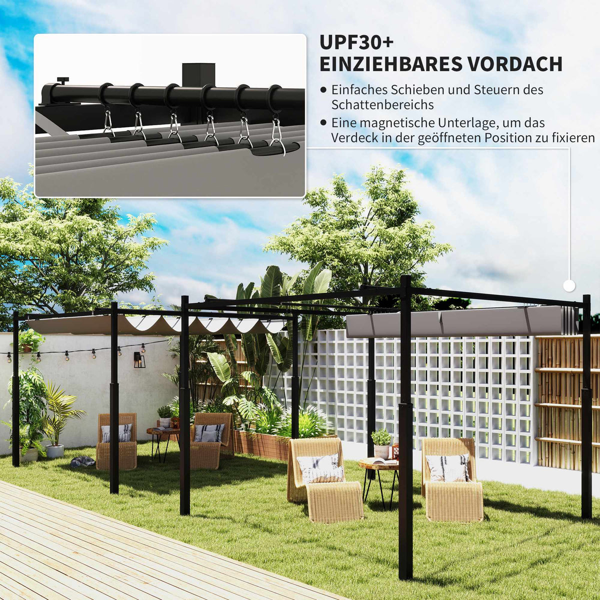 Freestanding Pergola 3x3m with Sliding Roof, UV Resistant
