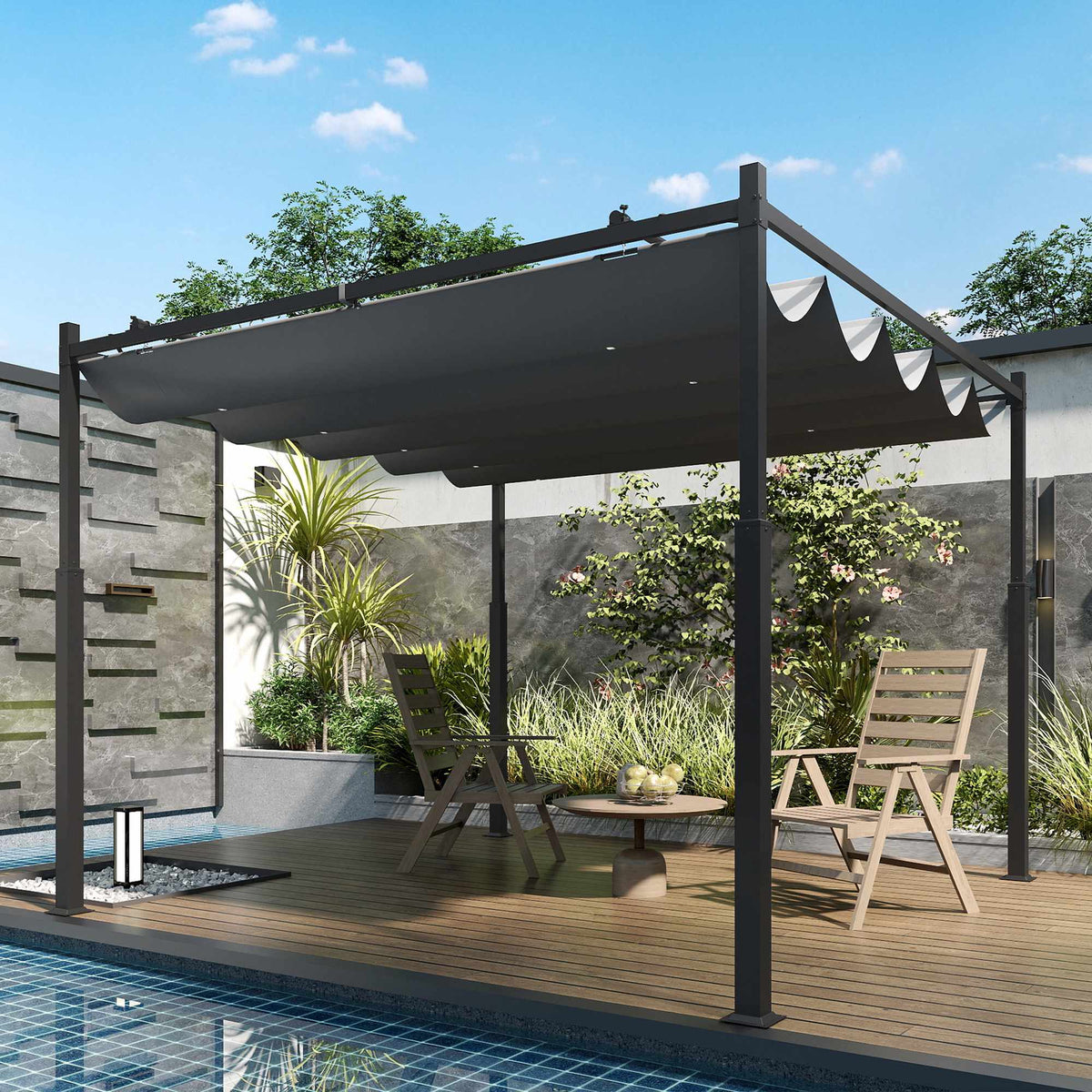 Freestanding Pergola 3x3m with Sliding Roof, UV Resistant