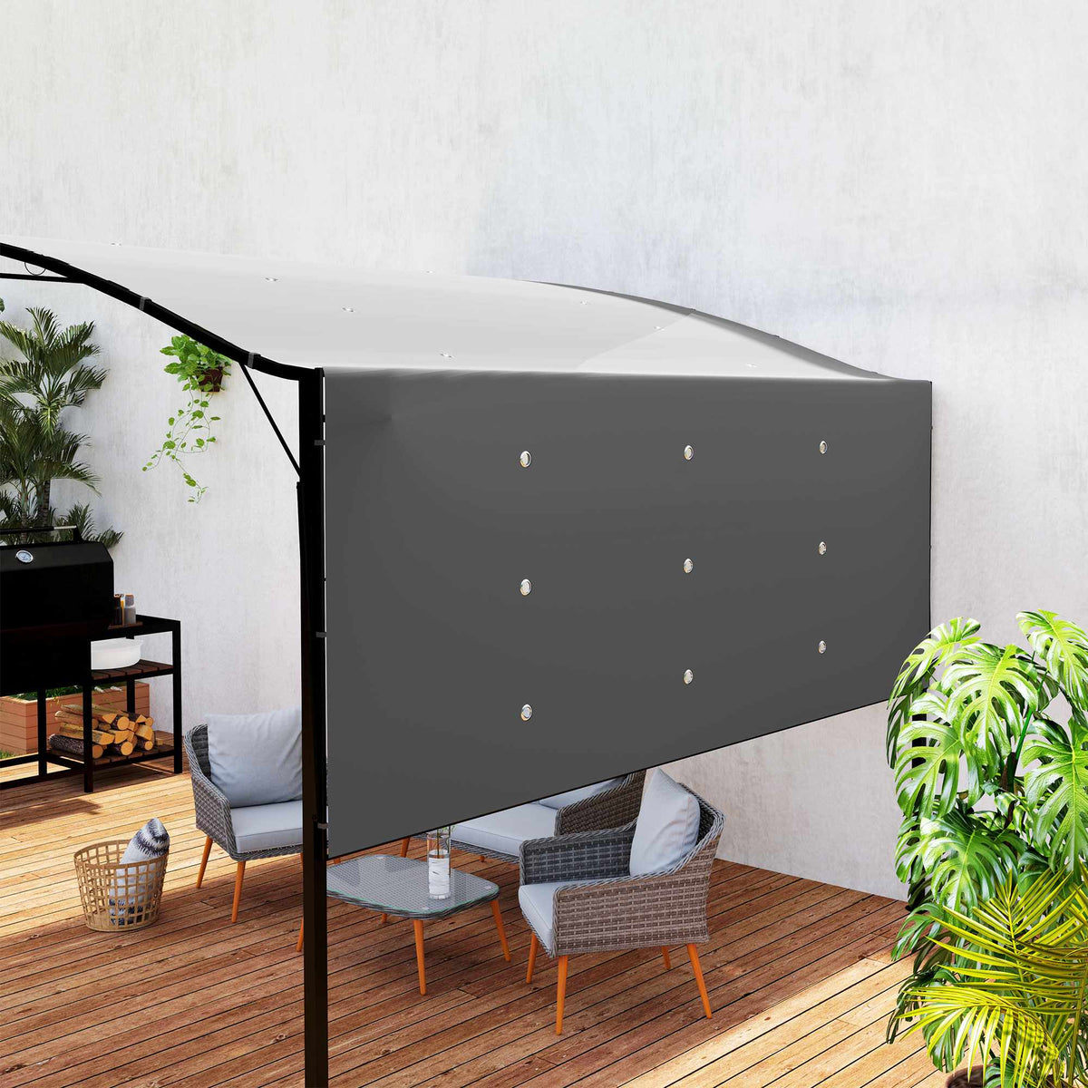Freestanding Pergola with Retractable Canopy, Steel Frame