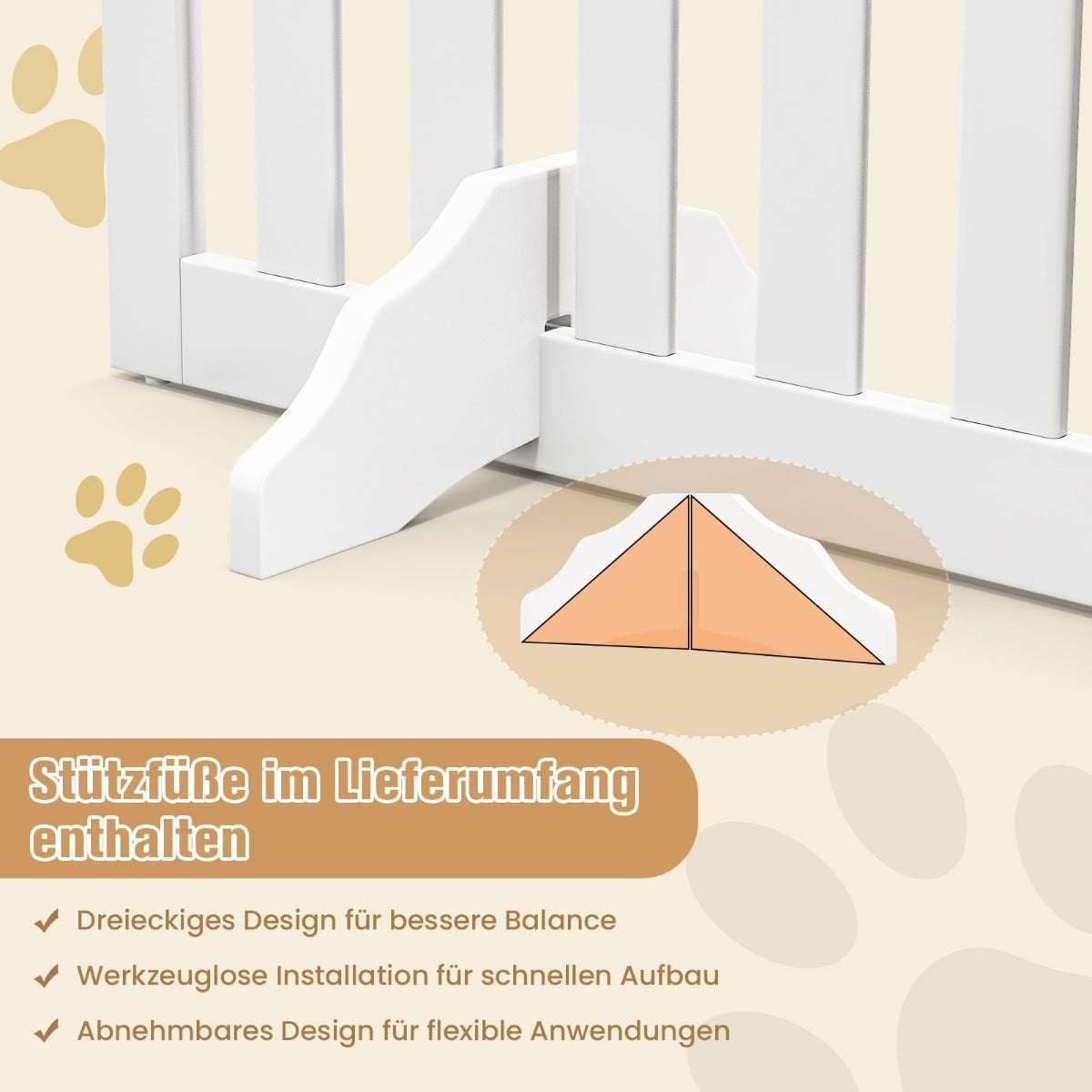 Freestanding Pet Gate, 4-Panel Foldable MDF, White