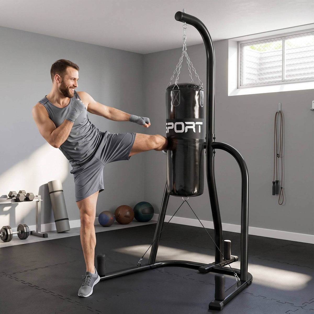 Freestanding Punching Bag Stand with 20kg Bag & Bungee Cord