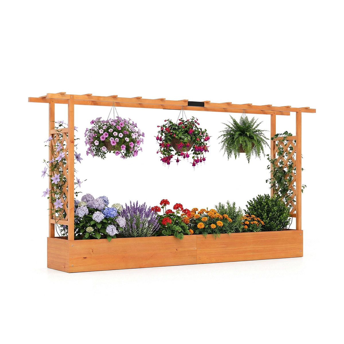 Freestanding Raised Garden Bed with Trellis, Spruce Wood, 220x35x114 cm