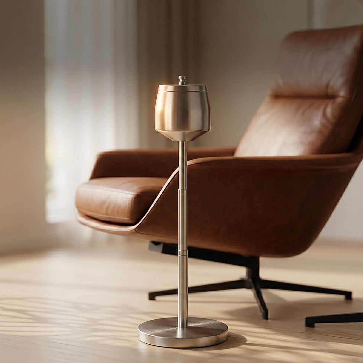 Freestanding Stainless Steel Ashtray, Adjustable Height