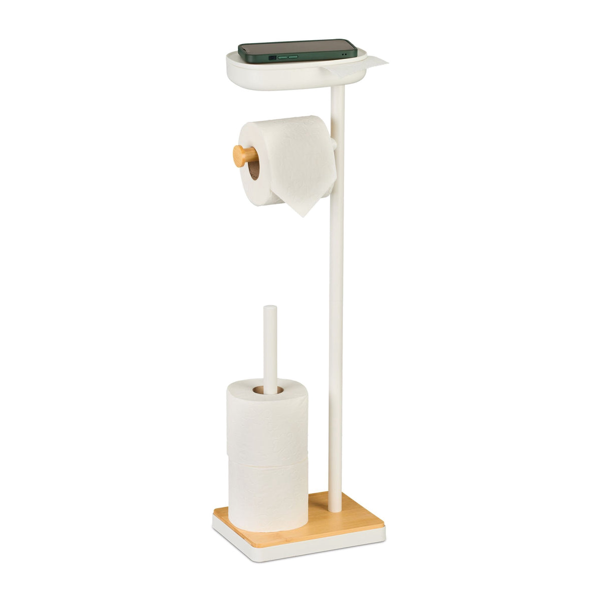 Freestanding Toilet Paper Holder With Shelf, Holds 3 Rolls