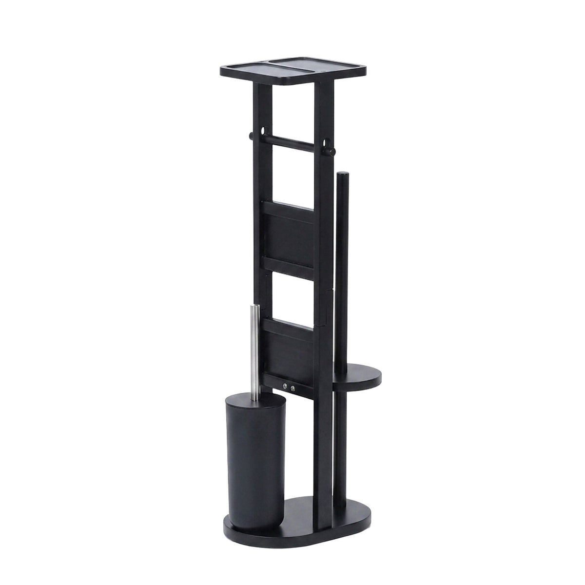 Freestanding Toilet Roll Holder with Shelf – Black
