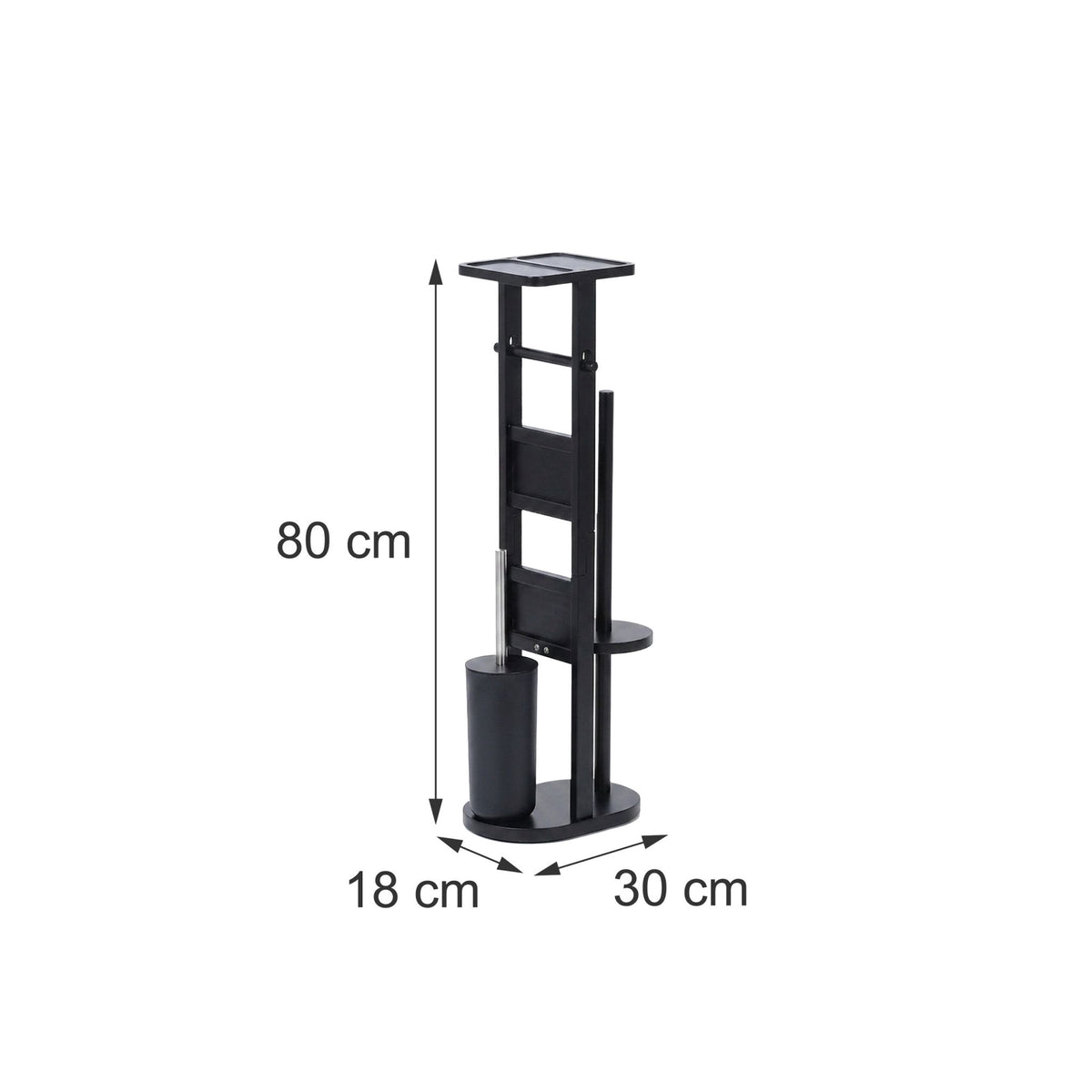 Freestanding Toilet Roll Holder with Shelf – Black