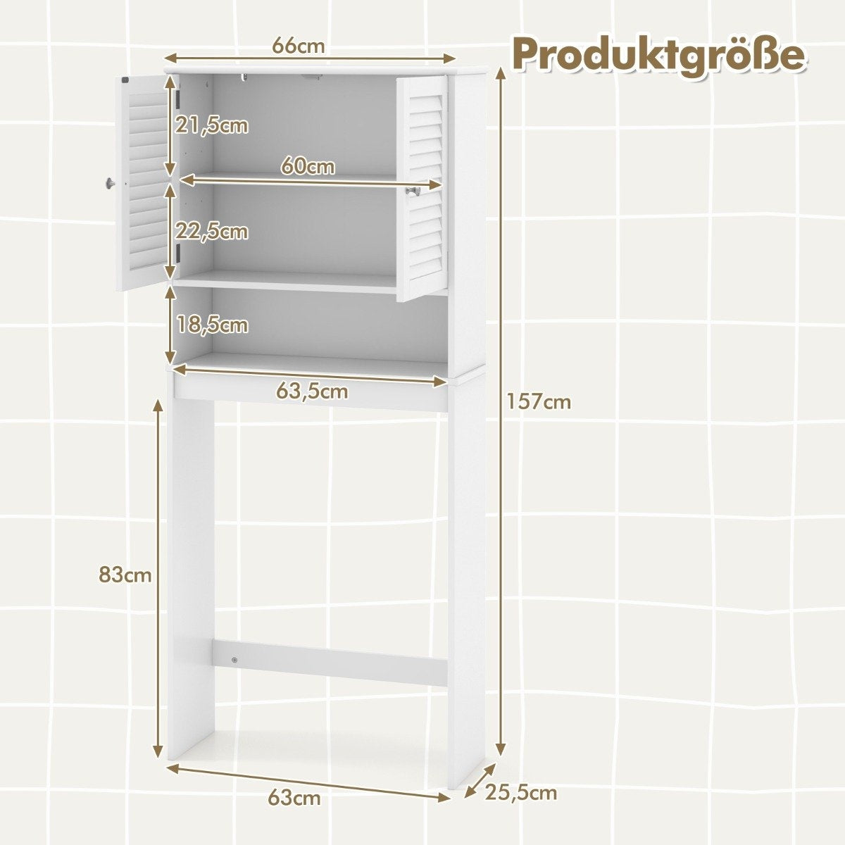 Freestanding Toilet Shelf with Double Door & Adjustable Shelves Bathroom Shelf White
