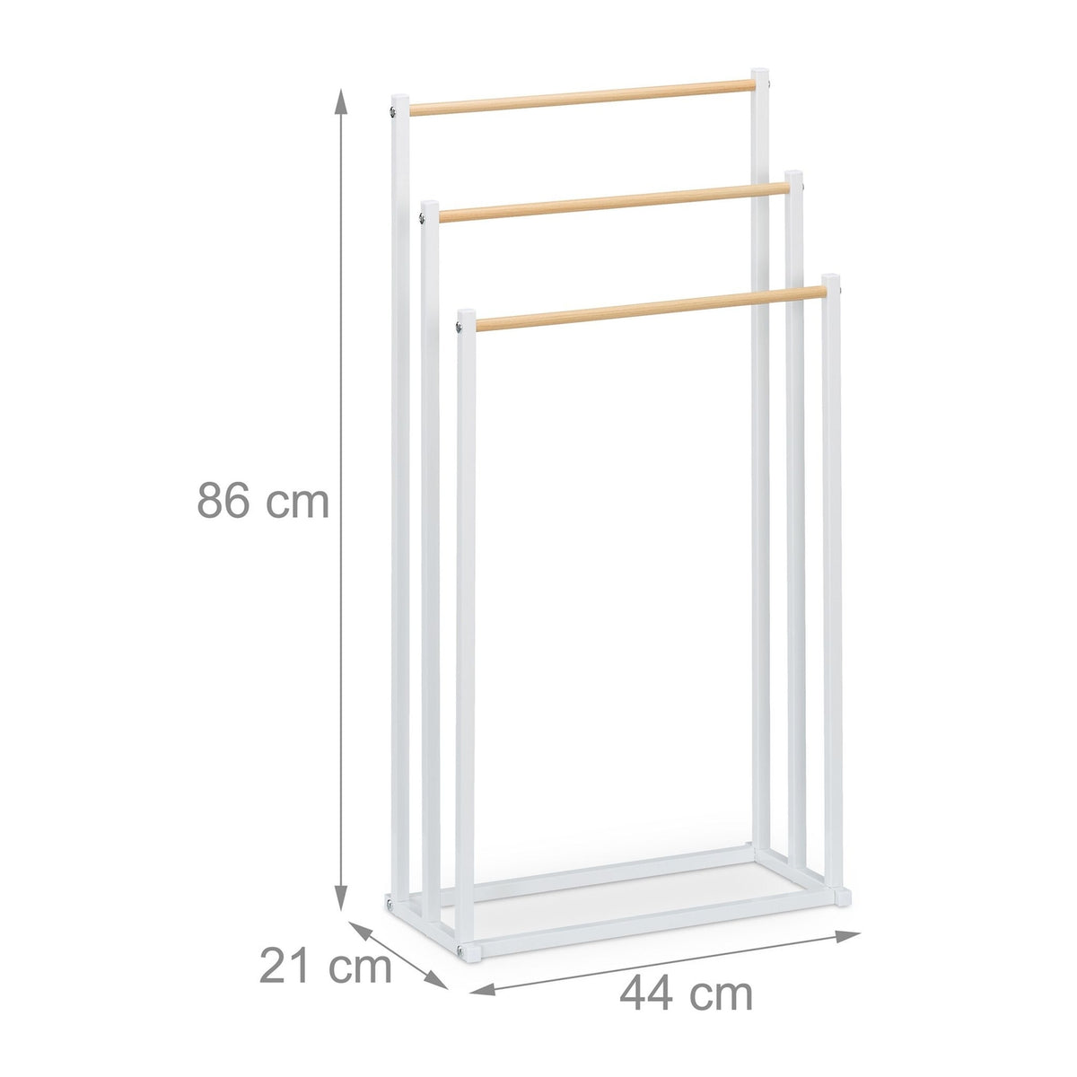 Freestanding Towel Rack, 3 Rails, Metal/Wood Finish