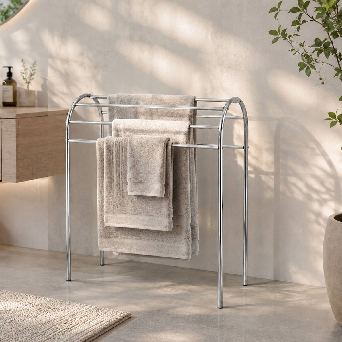 Freestanding Towel Rack, 6 Rails, Stainless Steel