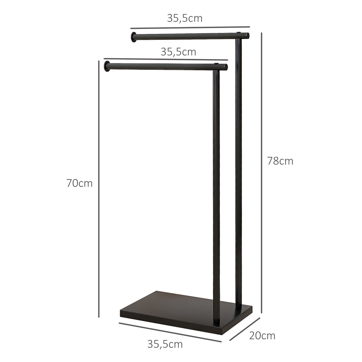 Freestanding Towel Rack with 2 Bars, Black Metal 35.5x20x78 cm