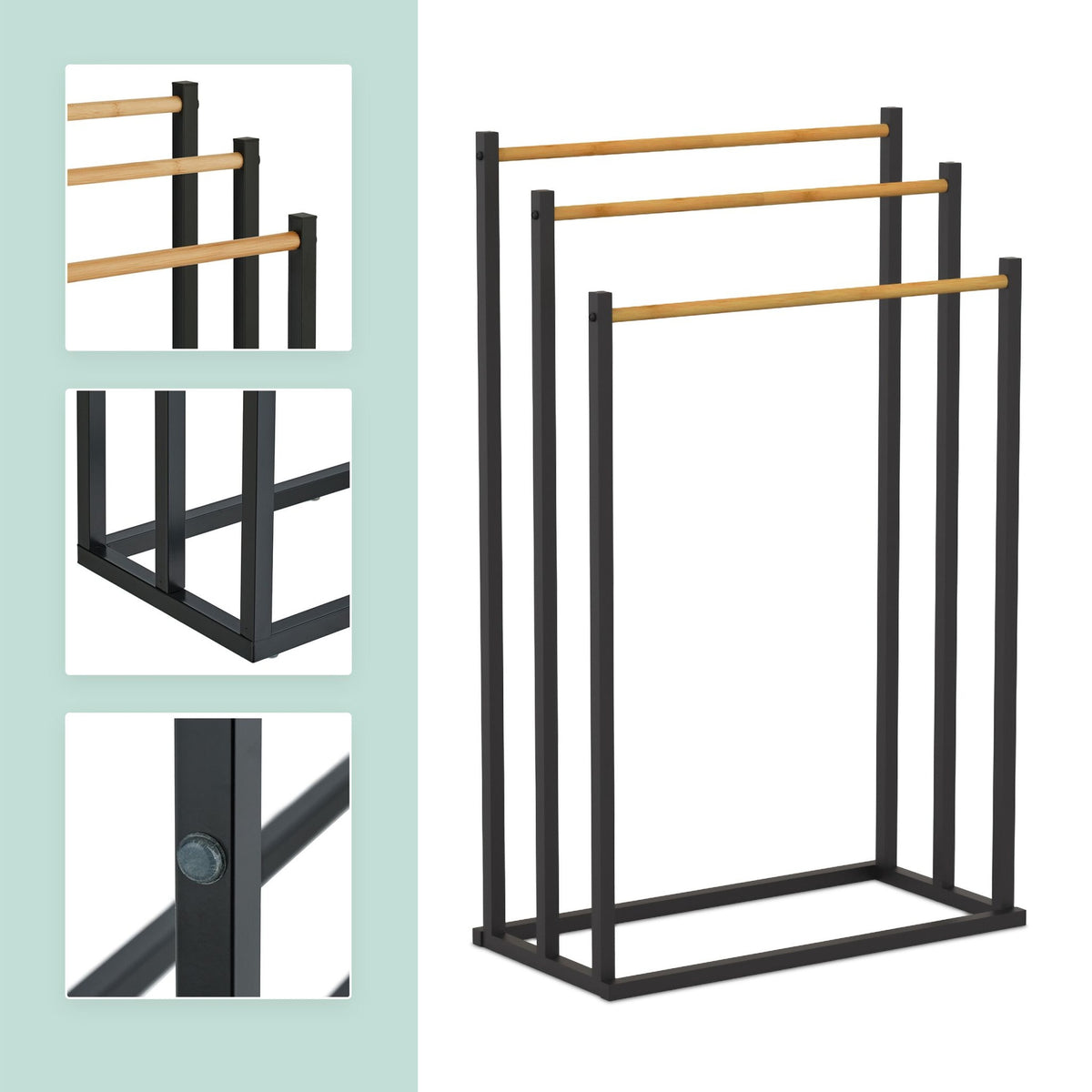 Freestanding Towel Rack with 3 Bamboo Rods