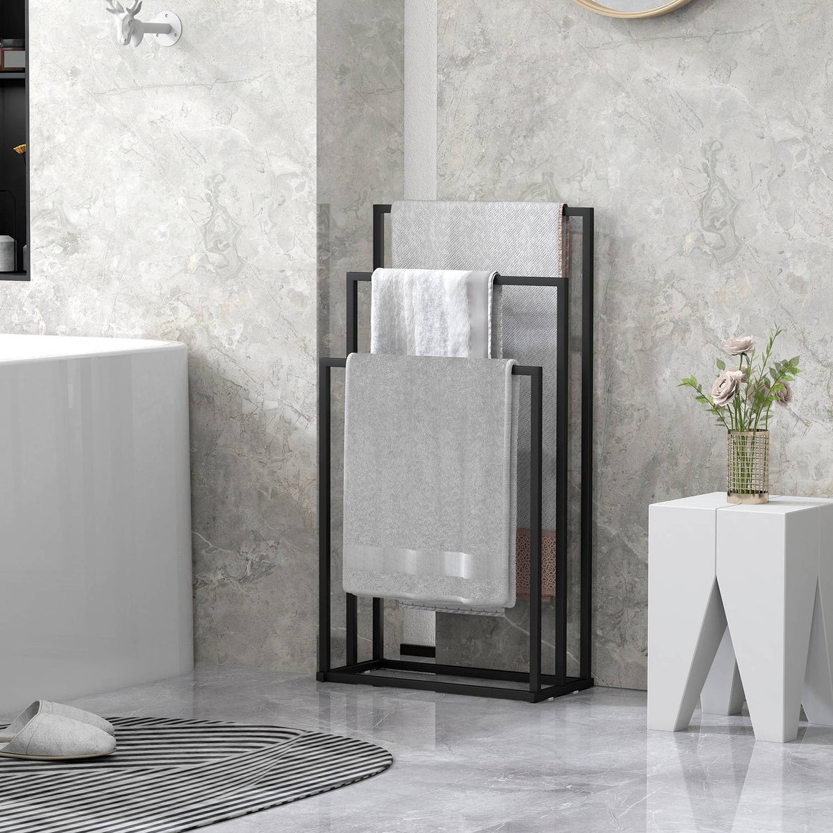 Freestanding Towel Rack with 3 Bars, Steel, 45x21.5x85 cm