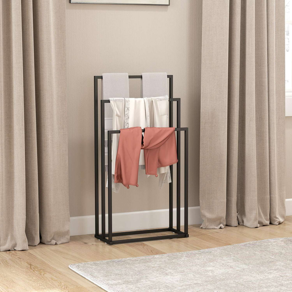Freestanding Towel Rack with 3 Bars, Steel, 45x21.5x85 cm