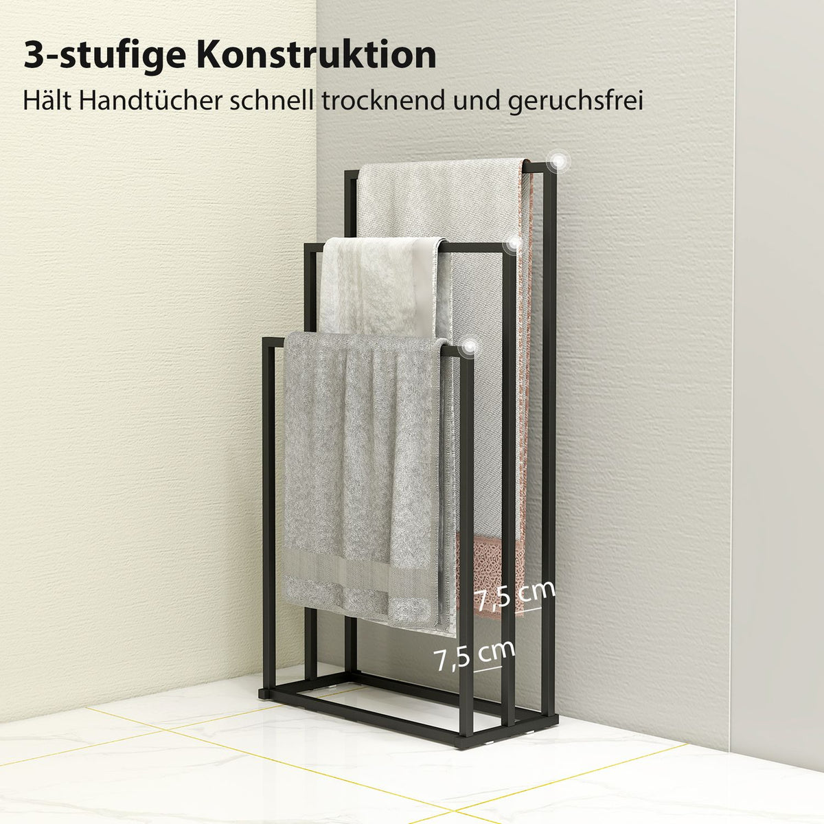 Freestanding Towel Rack with 3 Bars, Steel, 45x21.5x85 cm